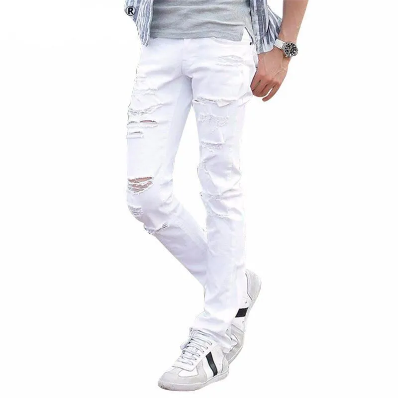 West Louis™ Fashion White Ripped Jeans