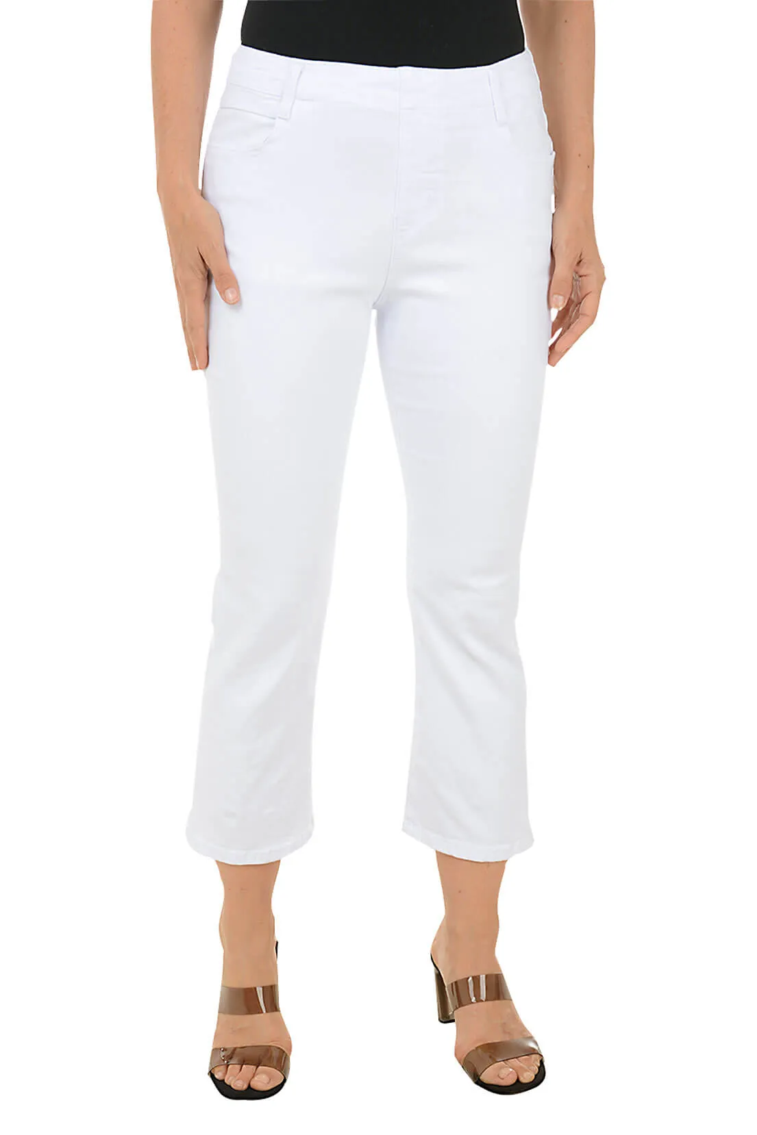 White Sparkle Buttons Denim Crop Pant