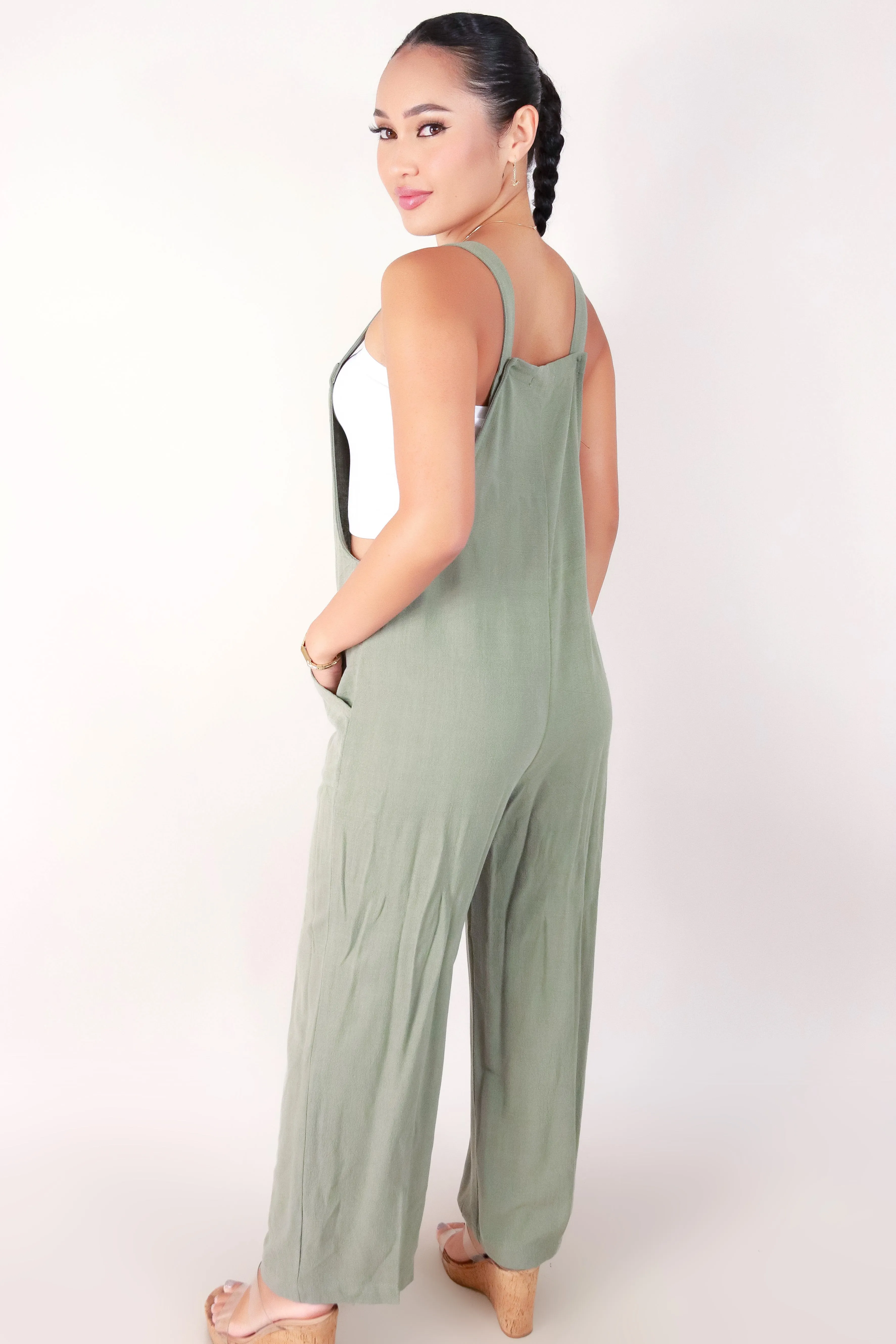 WIDE LEG LINEN OVERALLS