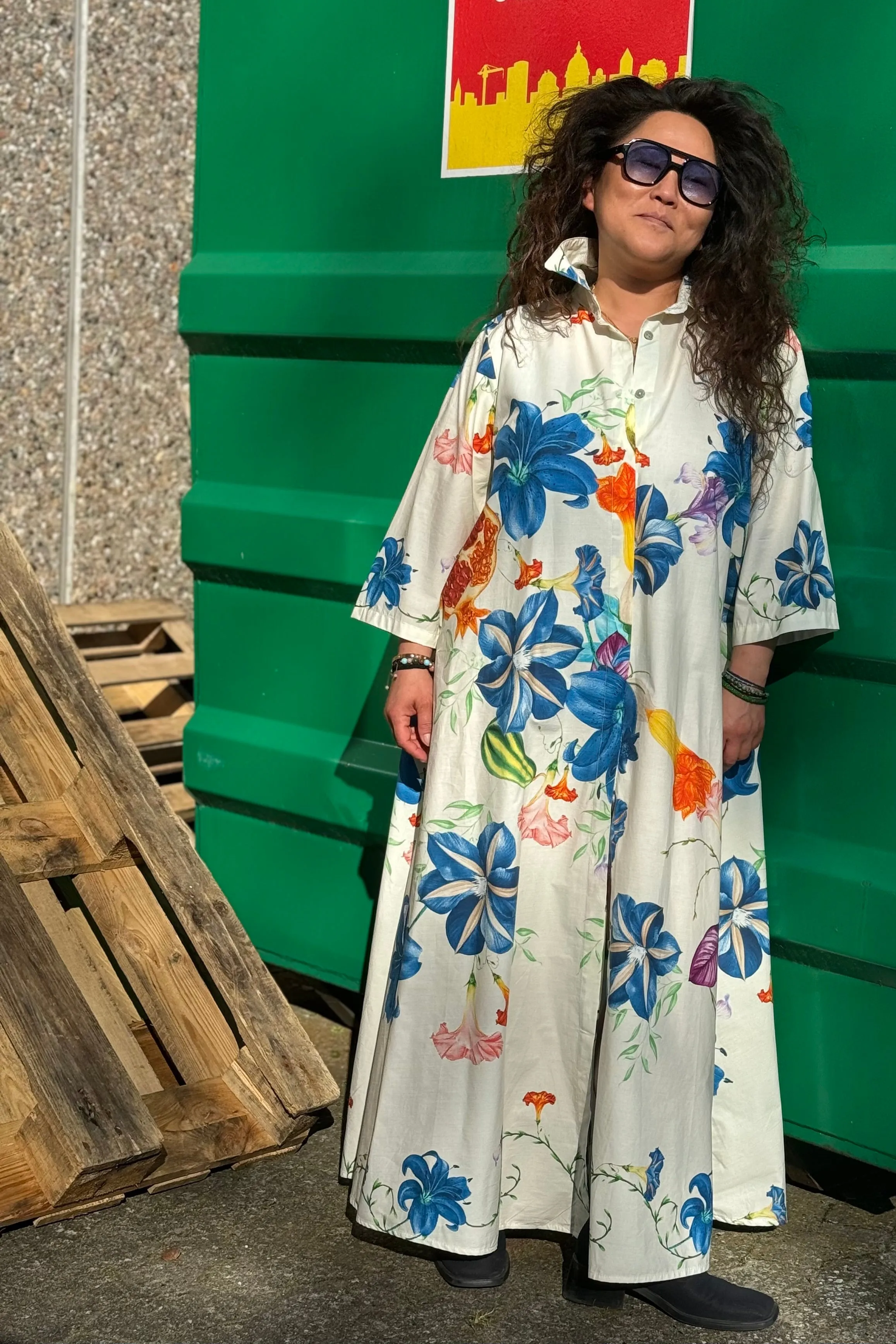 Wide Printed Dress | Blå | Kjole fra Atelier C