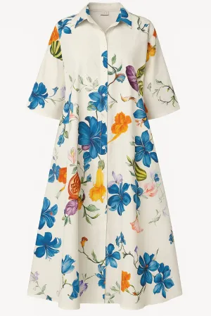 Wide Printed Dress | Blå | Kjole fra Atelier C
