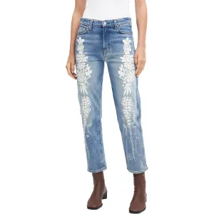 Womens Embroidered Denim Slim Jeans
