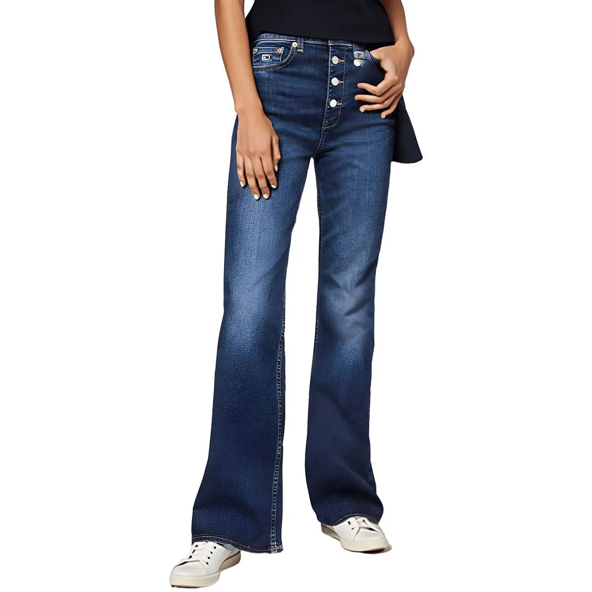 Womens Pocket Denim Flared Jeans
