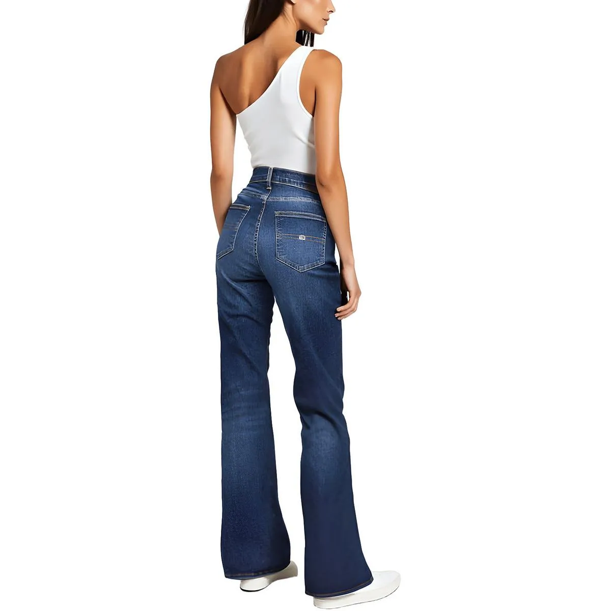 Womens Pocket Denim Flared Jeans