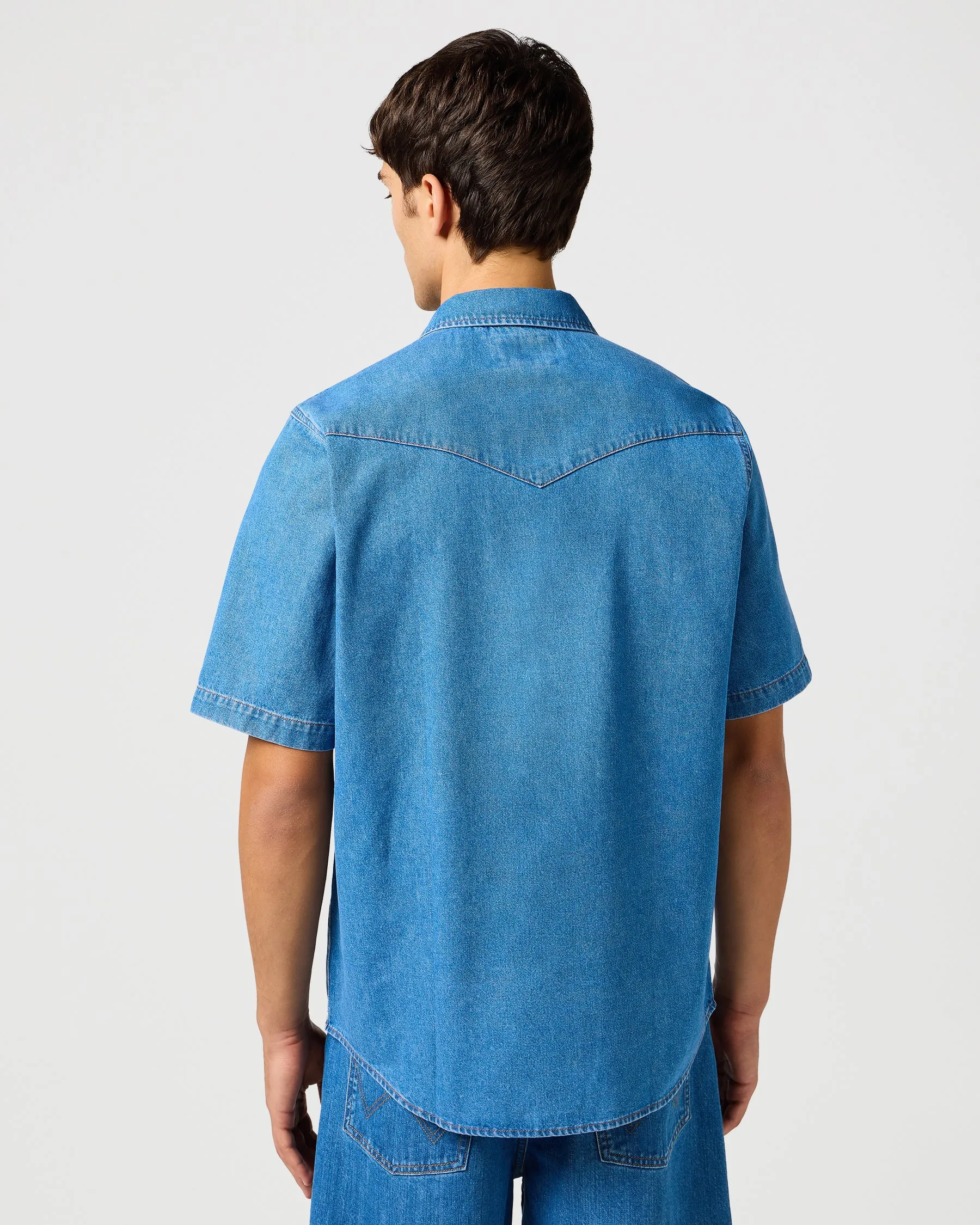 Wrangler S/S Western Denim Shirt - Mid Wash