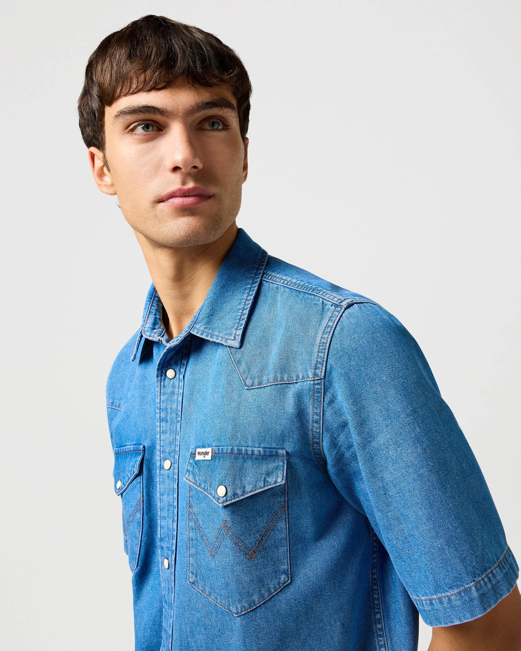 Wrangler S/S Western Denim Shirt - Mid Wash