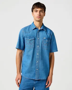 Wrangler S/S Western Denim Shirt - Mid Wash