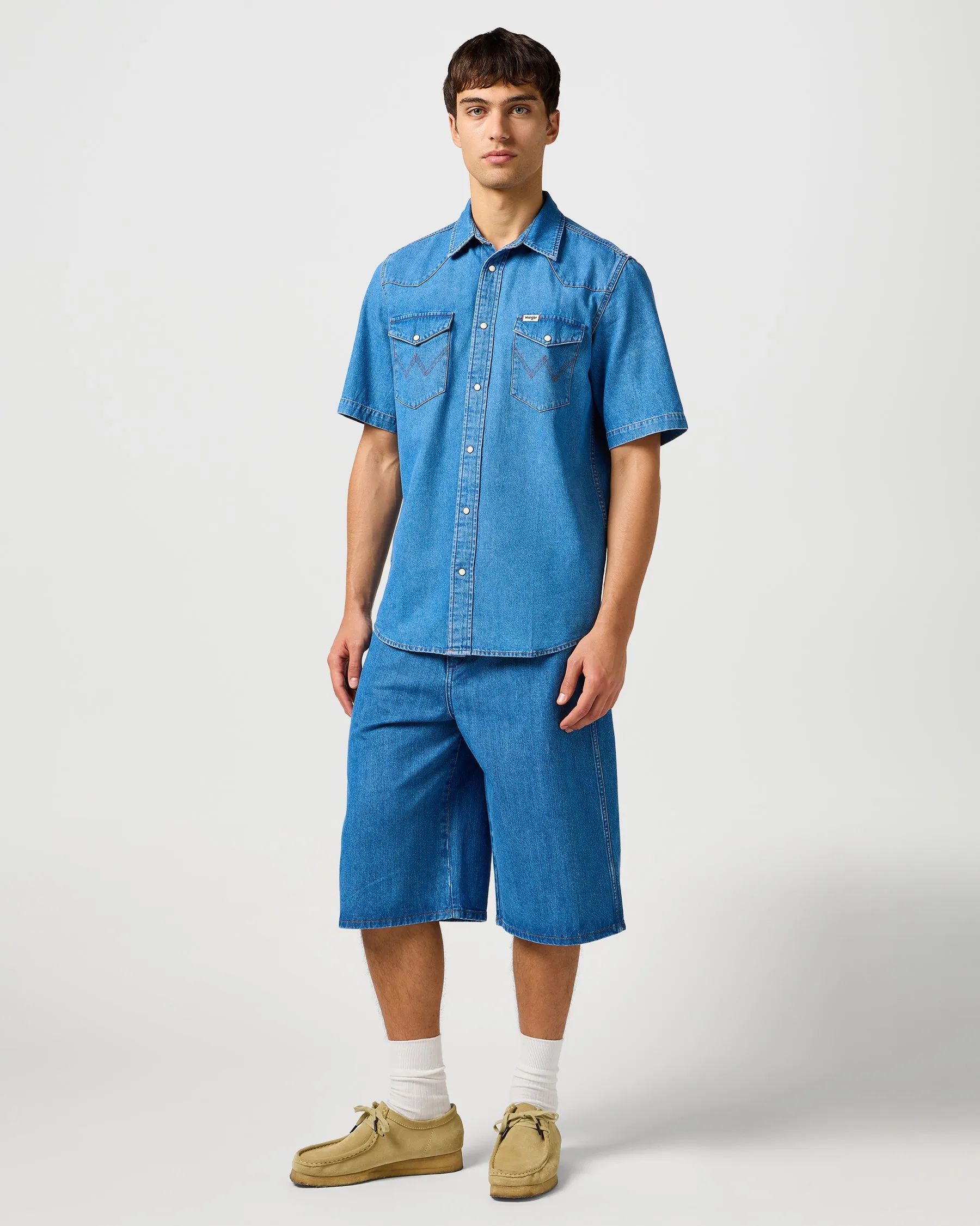 Wrangler S/S Western Denim Shirt - Mid Wash