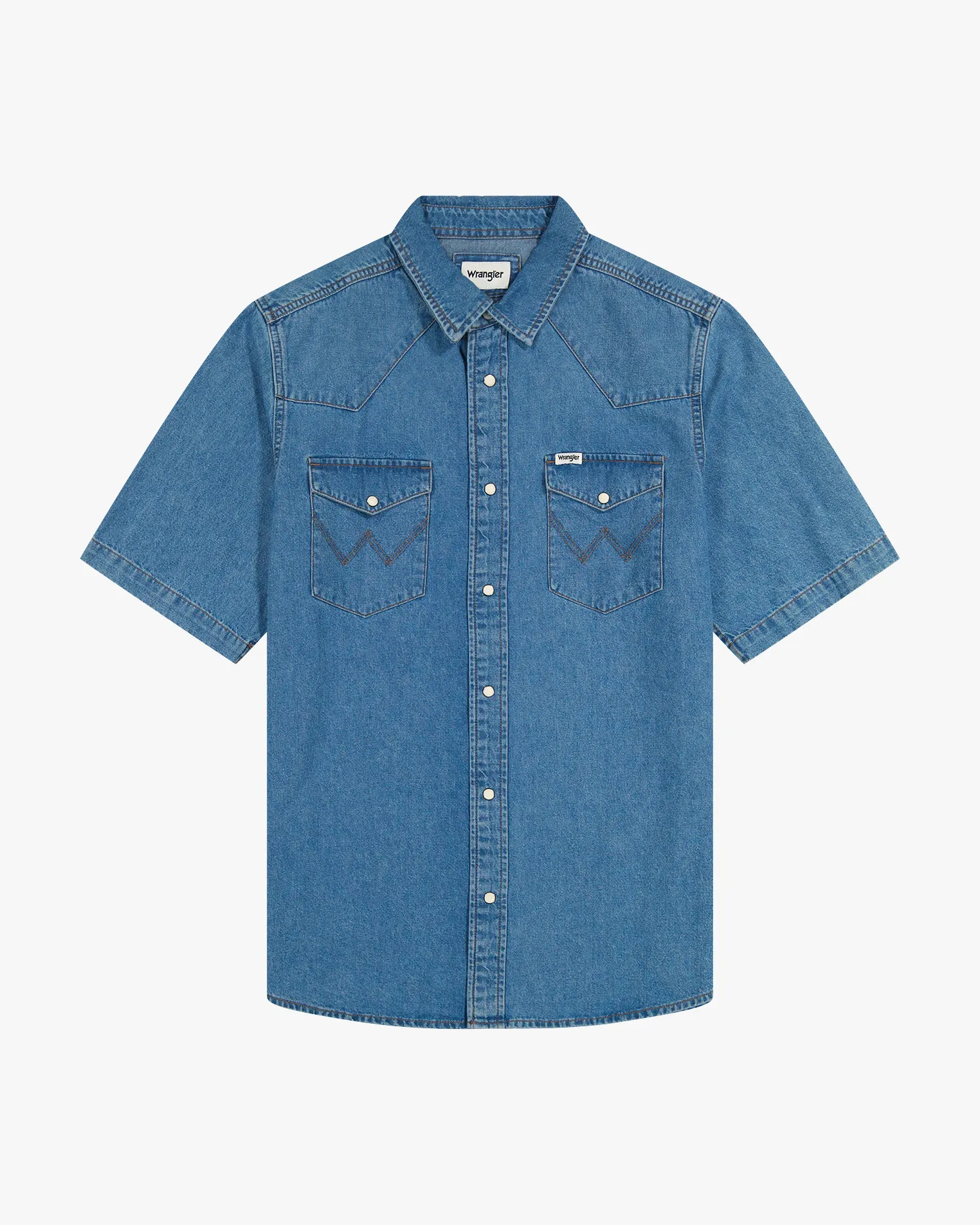 Wrangler S/S Western Denim Shirt - Mid Wash