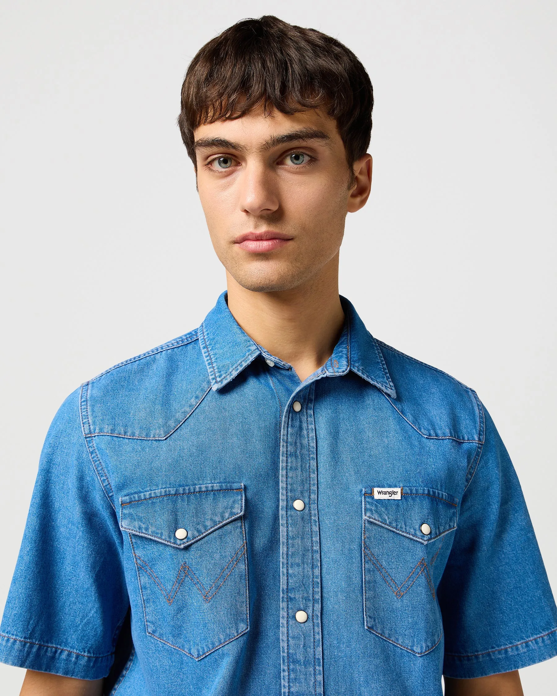 Wrangler S/S Western Denim Shirt - Mid Wash